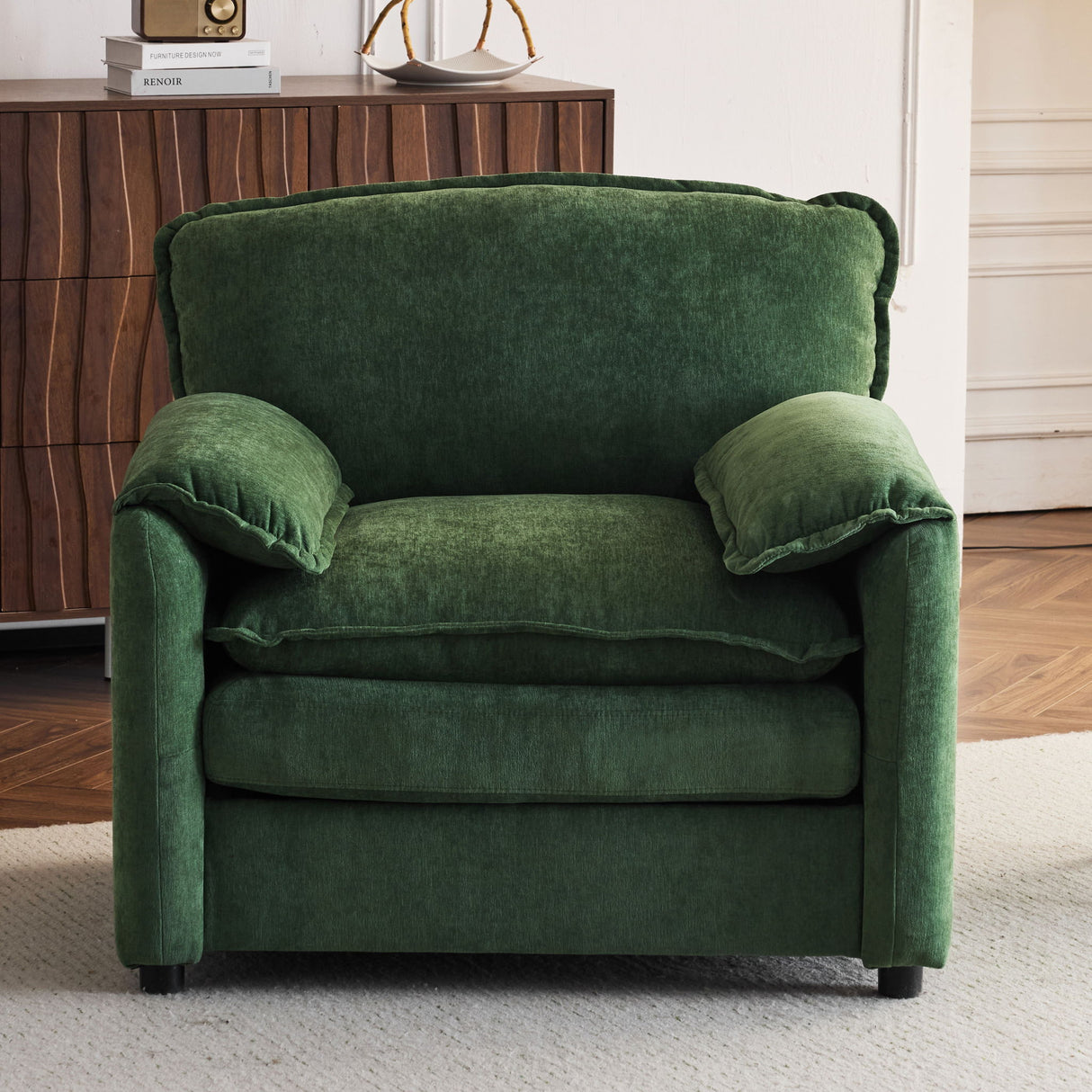 Oversized Reading Armchair With Thick Cushions, High Back Support