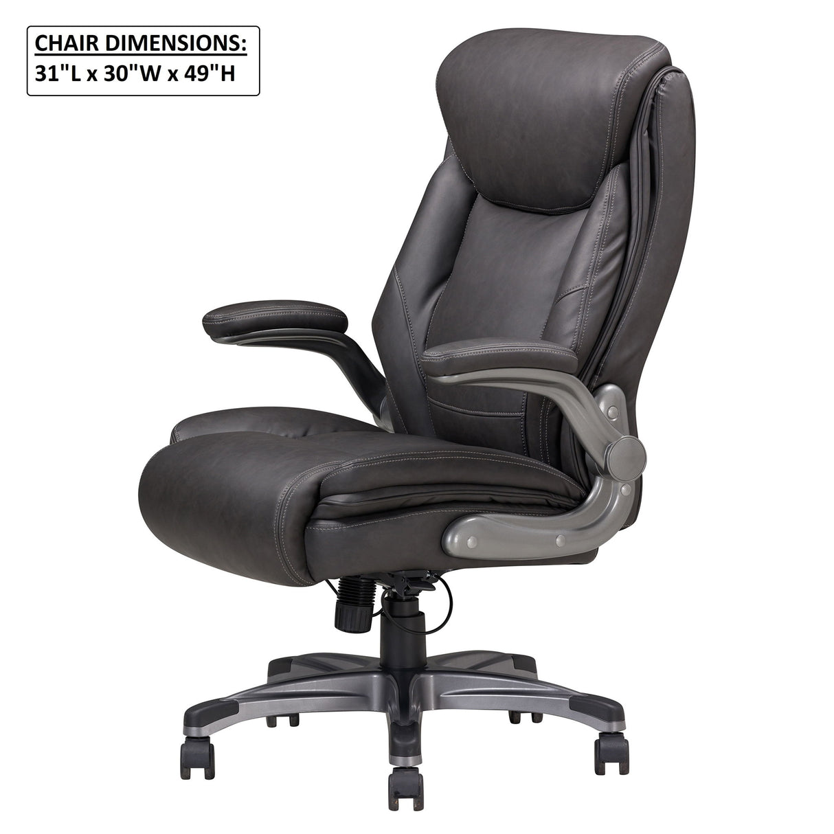 Bonded Leather Upholstered Office Chair With Adjustable Height And Armrest - Gray