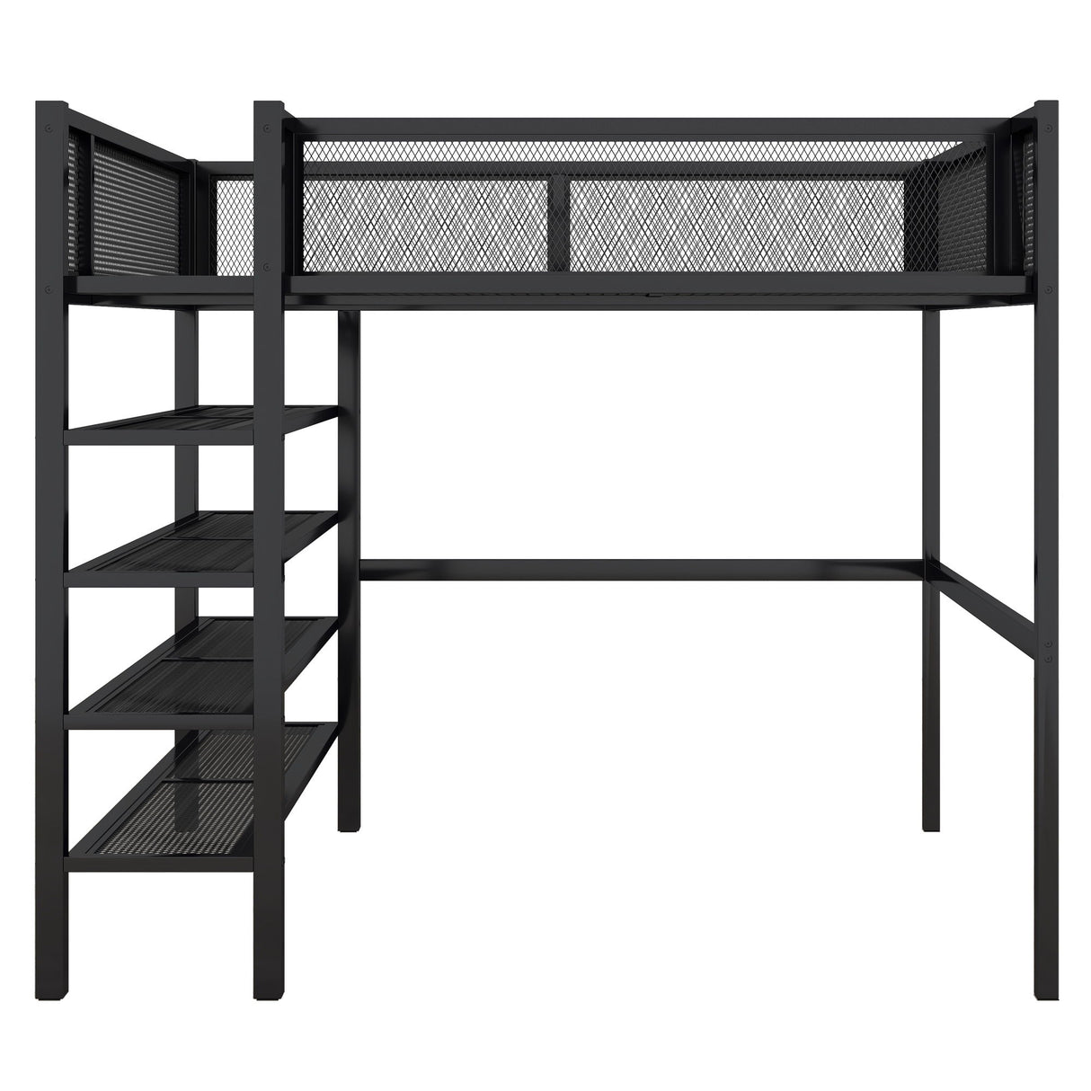 Loft Bed With 4 Tier Shelves And Storage