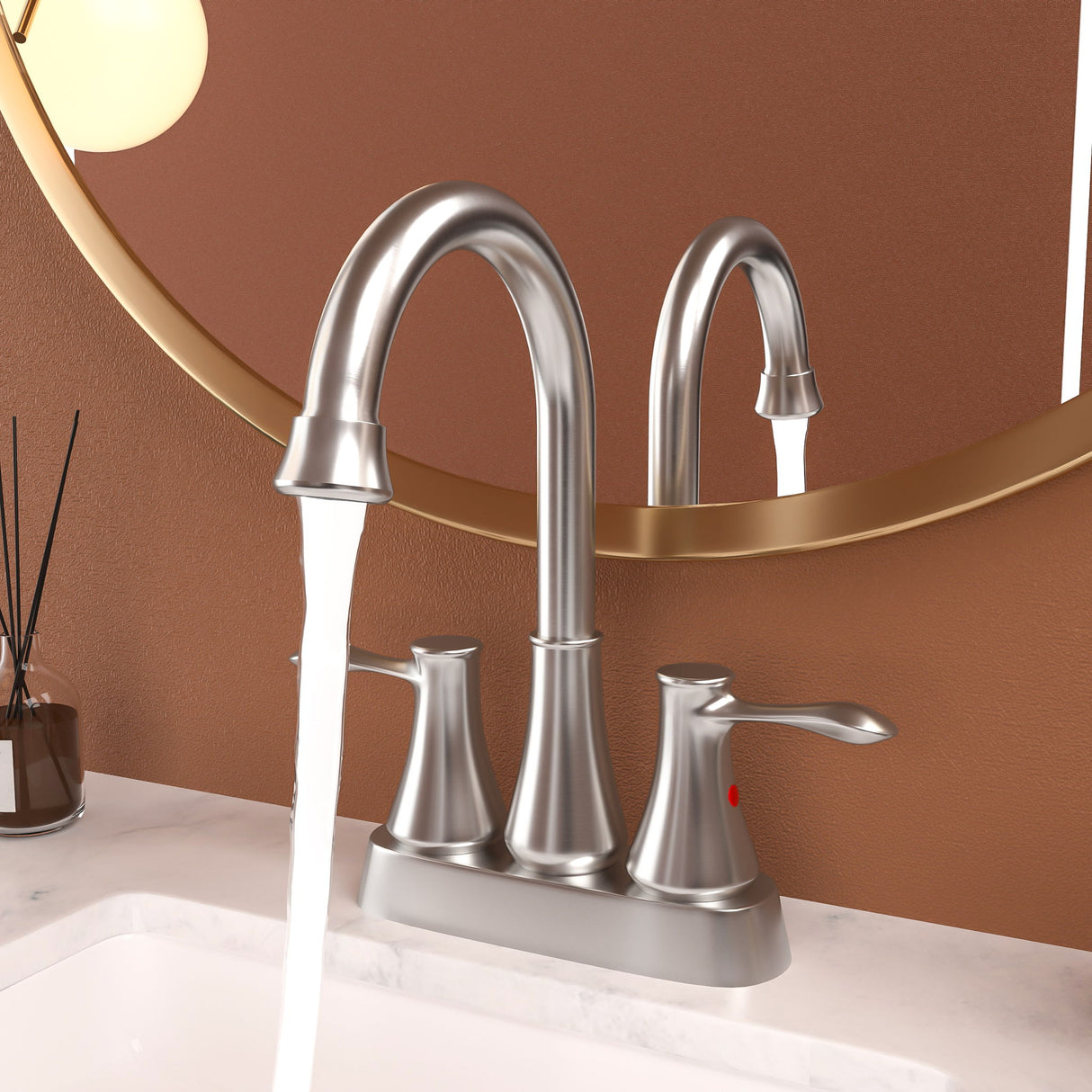 4" Centerset Bathroom Faucet With Pop Up Drain And Water Supply Lines - Brushed Nickel