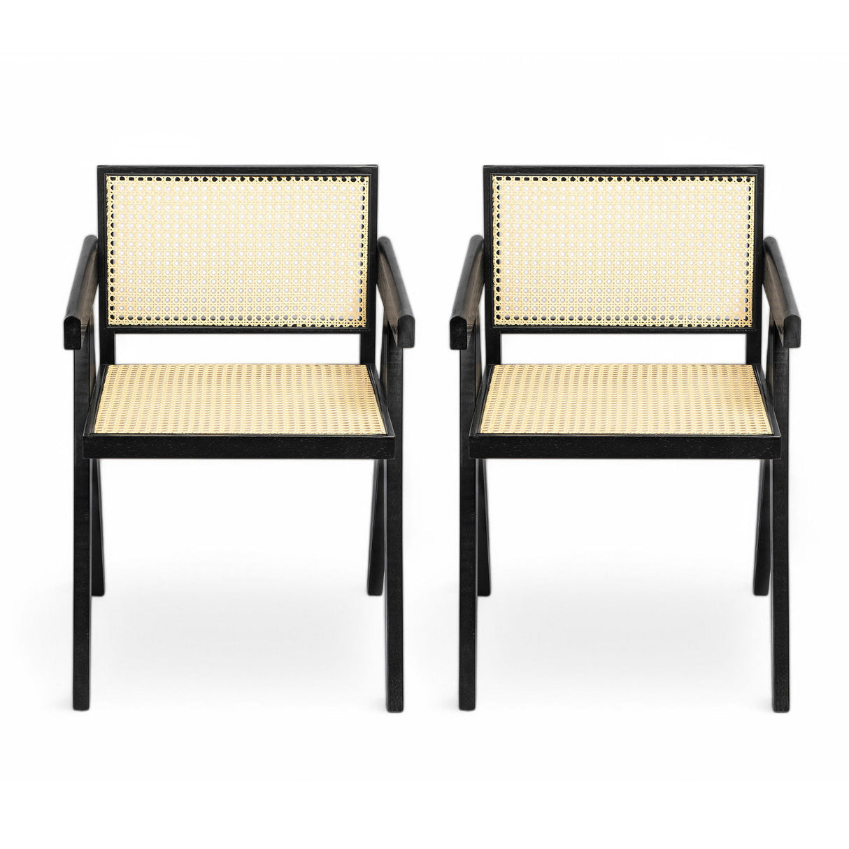 Chandigarh Arm Dining Chair With Natural Cane Design (Set of 2)