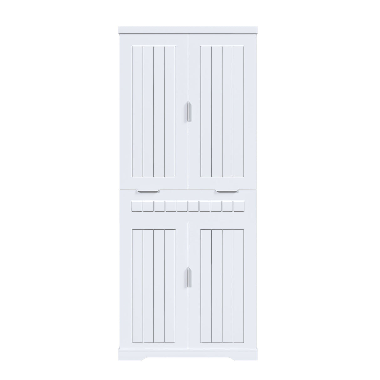 Farmhouse Style Pantry Cabinet With Drawer 2 Cabinets & 6 Door Shelves Adjustable Shelves Freestanding Cupboard - White