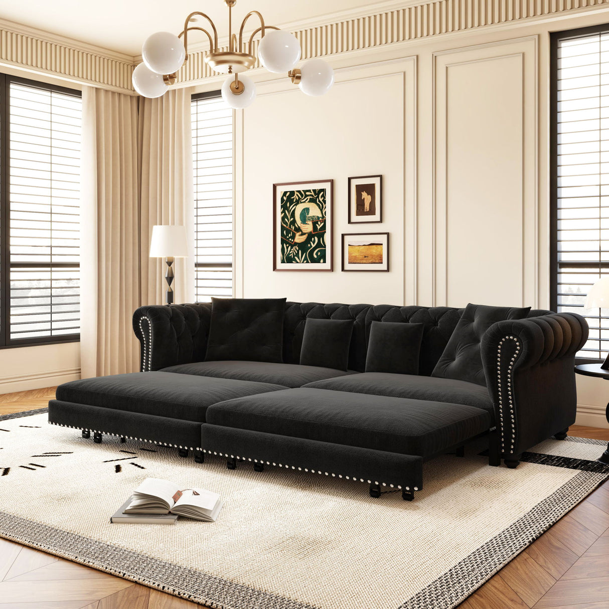 3 In 1 Convertible Sleeper Sofa Bed With Movable Ottoman