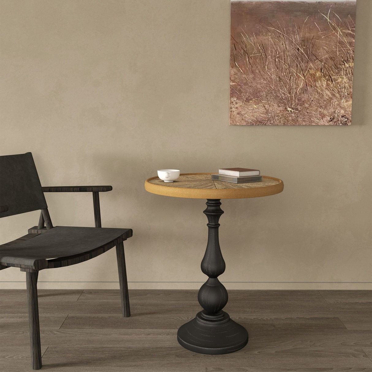 Round End Table With Pedestal Base - Natural Wood