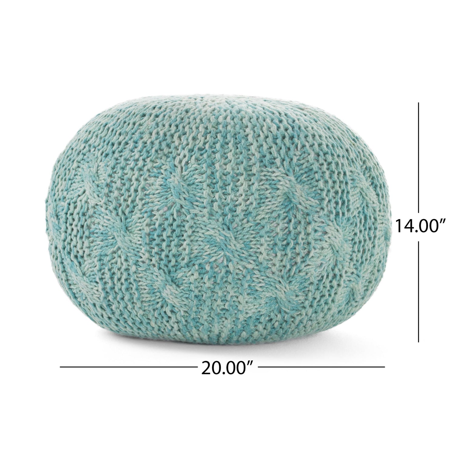 Deon - Knitted Pet Yarn Round Pouf With Classic Cable Knit Design - Aqua