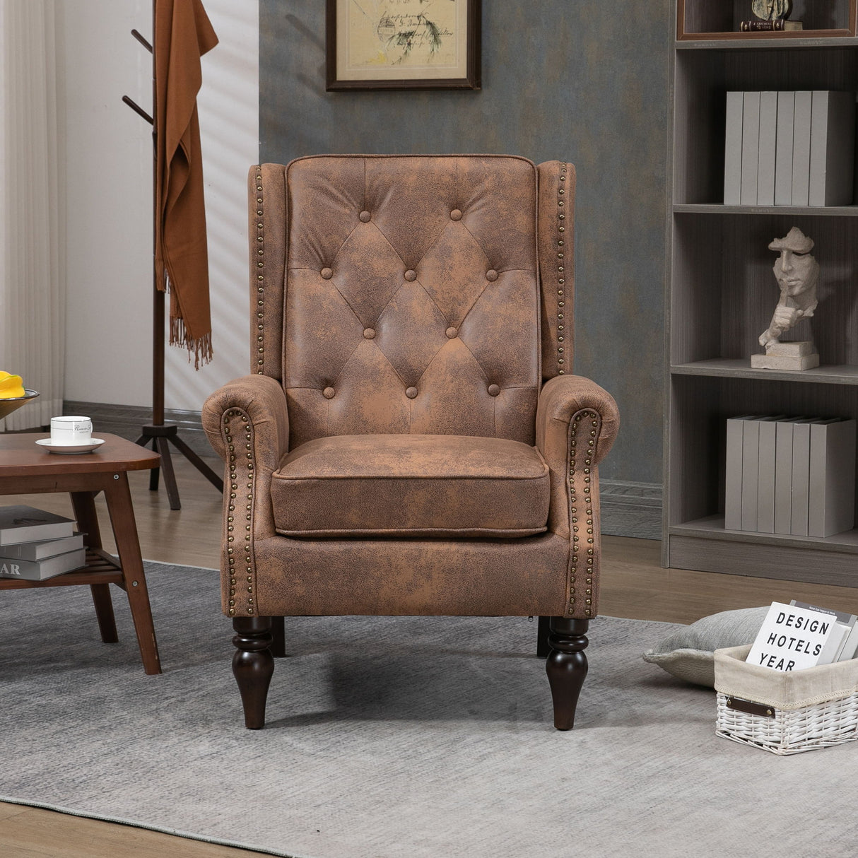 Modern Accent Armchair With Sturdy Wood Legs