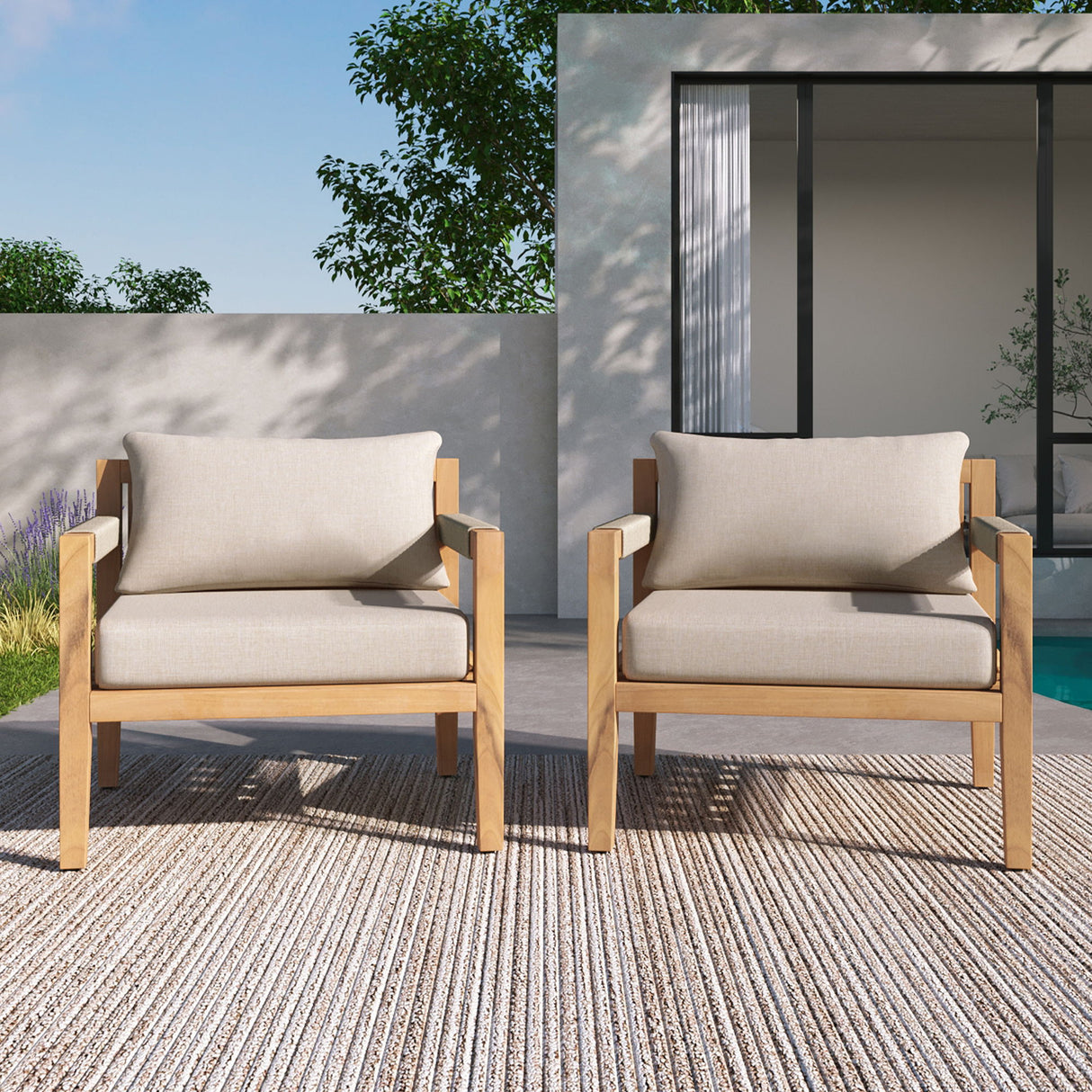 Rope Outdoor Leisure Chair (Set of 2) - Acacia Wood / Beige