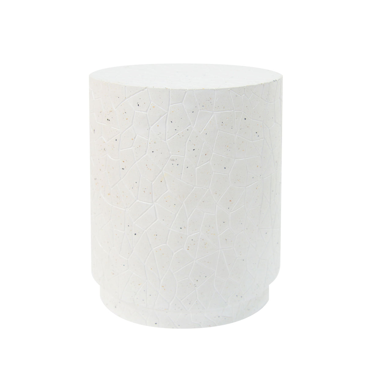 Outdoor Terrazzo Concrete Drum End Table, Living Room Accent Table - White Terrazzo