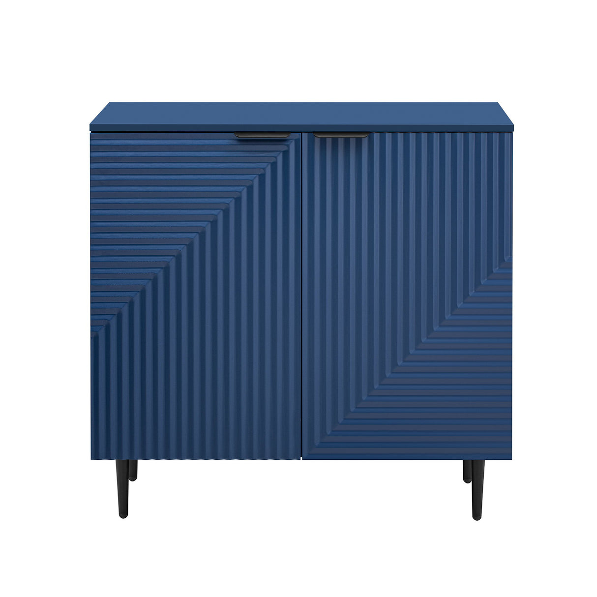 Side Cabinet With Adjustable Shelves And Geometric Door Panels - Navy Blue