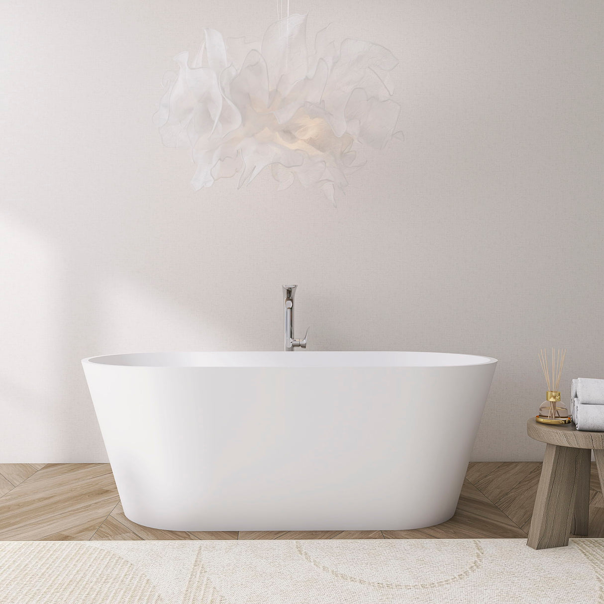 Solid Surface Soaking Freestanding Bathtub For Bathroom - Matte White