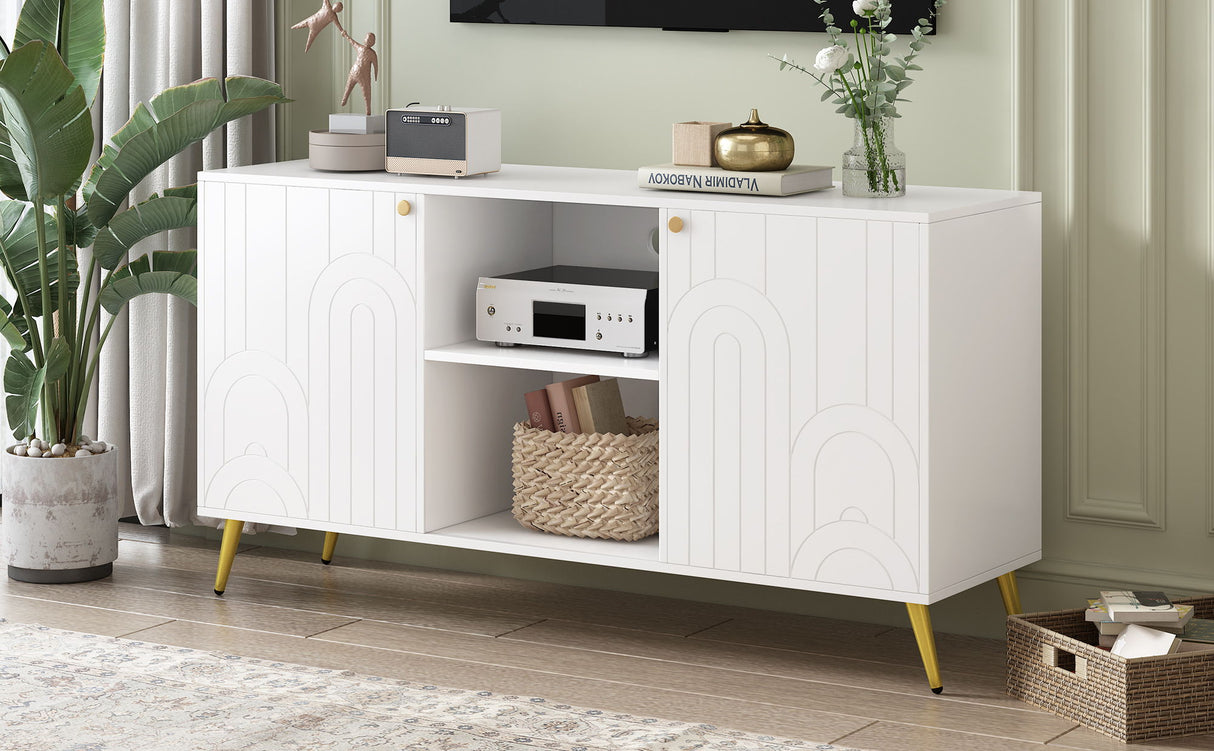 Modern TV Stand With Adjustable Shelf, Handles And Anti-Tip Device