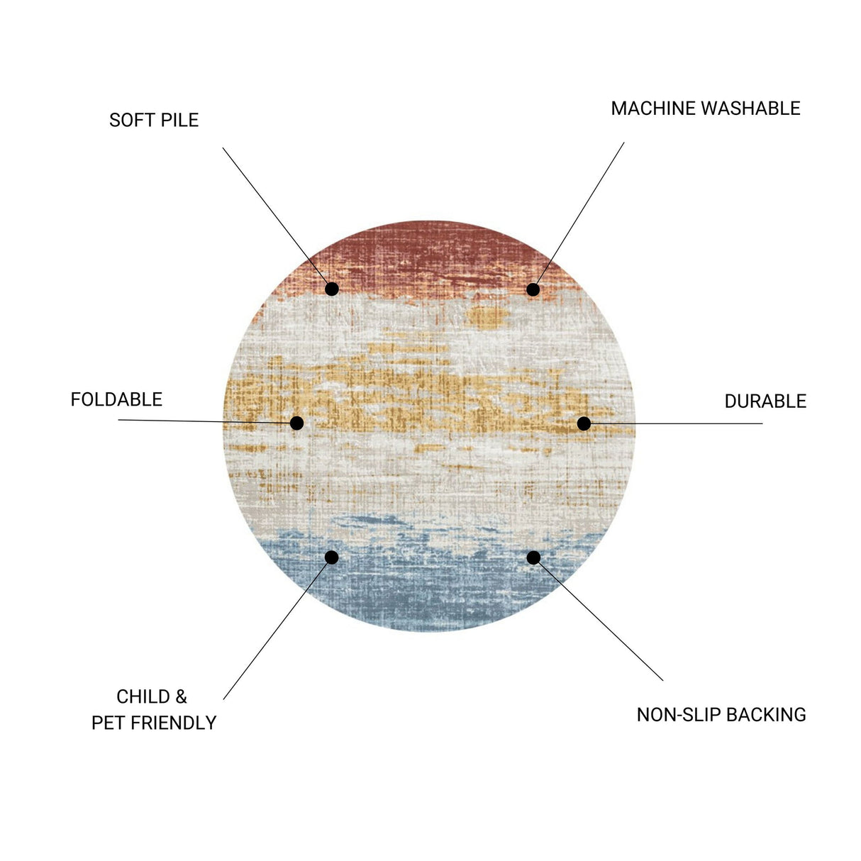 Rabbit - 41" X 41" Washable Non - Slip Round Rug, Elegant Design - Ivory Multi