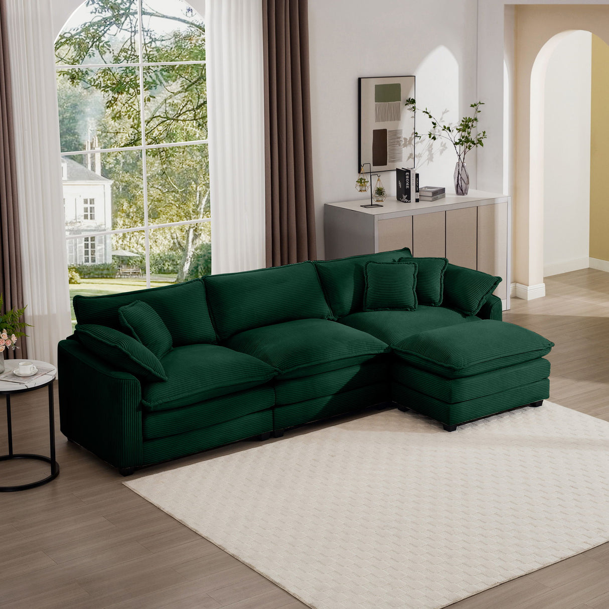 Modern Oversized Modular Cushion Sofa With Ottoman, Low Back, Deep Seating Sofa Set