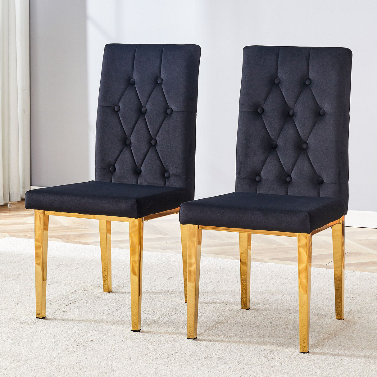 Vintage Style Armless Dining Chairs Set With Grid And Buckle Design