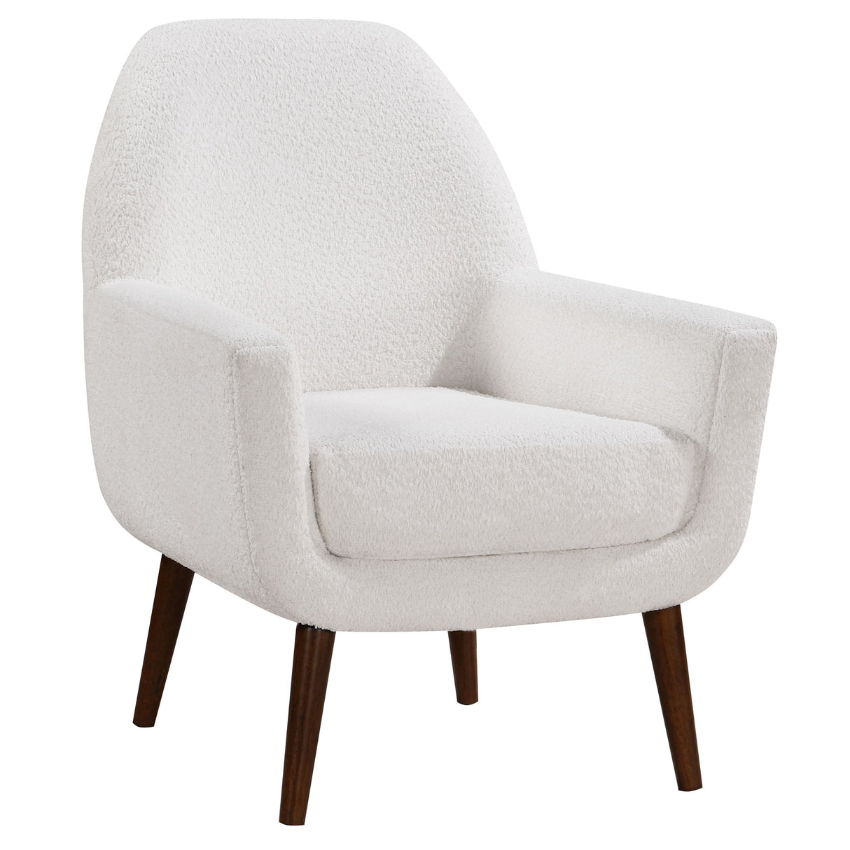 Prince - Mid Century Boucle Arm Chair With Solid Wood Legs - White