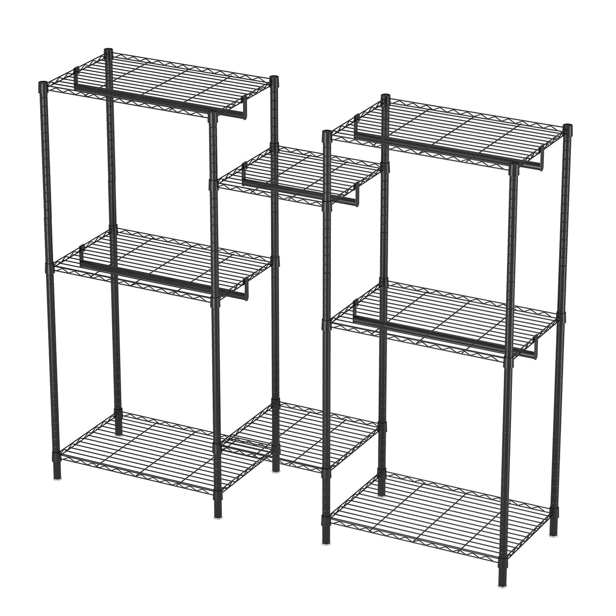 Heavy Duty Garment Rack With 8 Adjustable Wire Shelves And 5 Clothes Rails, Freestanding Closet Organizer Metal - Black