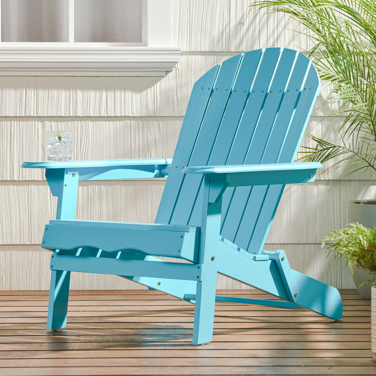 Malibu Transitional Adirondack Chair With Foldable Design - Blue