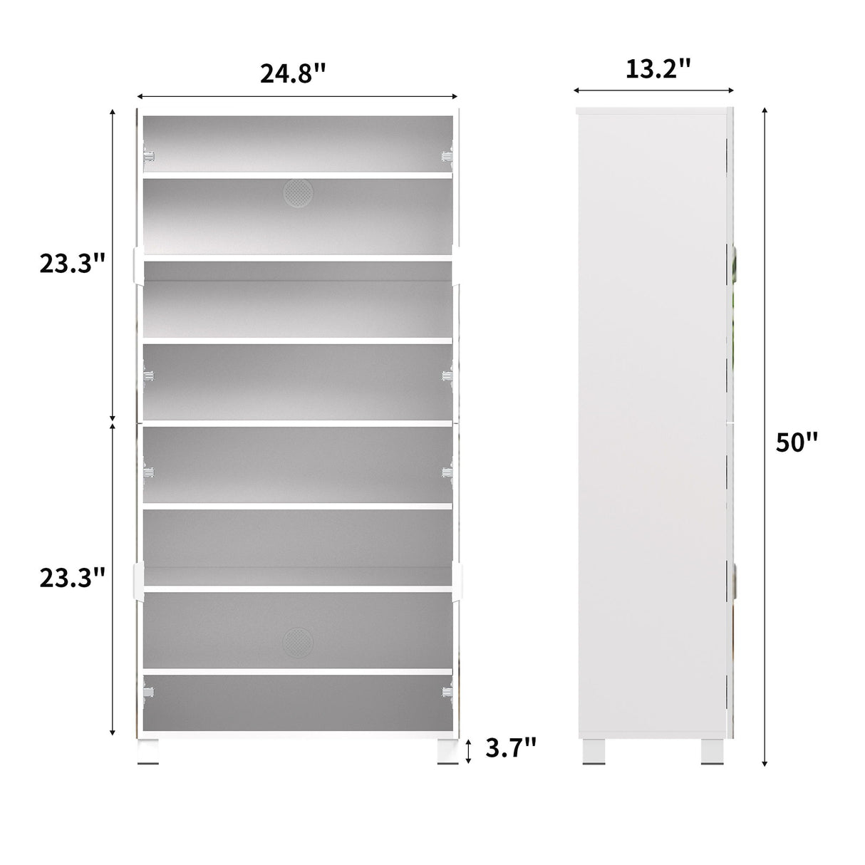 Shoe Cabinet With 4 Mirror Doors 50" Tall Entryway Storage, 8 Adjustable Shelves, Holds 24 32 Pairs (Size 15), Dust Proof Closet For Hallway / Apartment, Ventilation Holes - White
