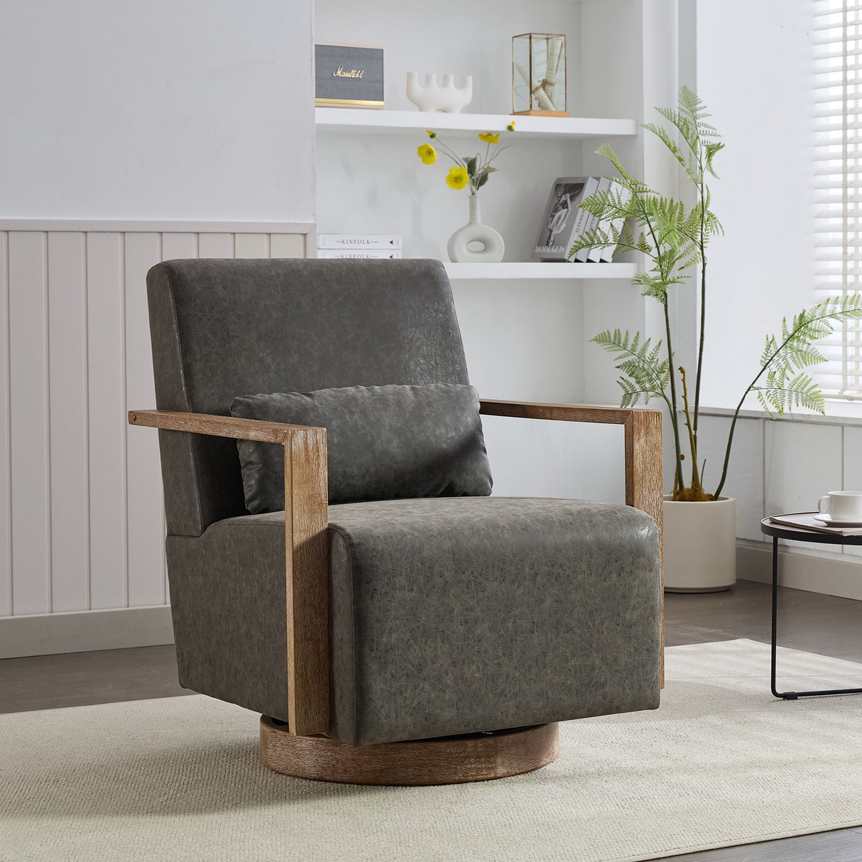 Swivel Modern Upholstered Accent Chair With Armrests