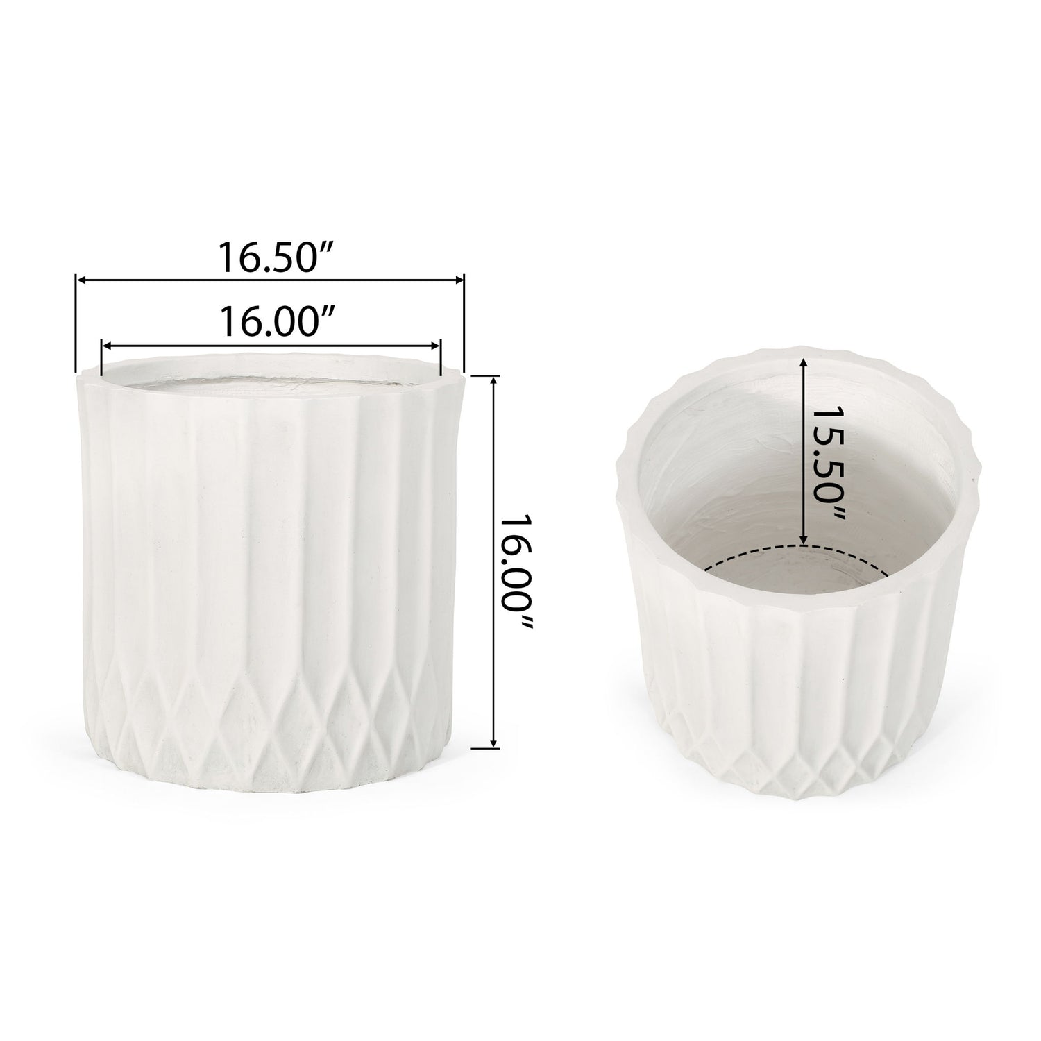 Planter With Subtle Pleated Design - Antique White