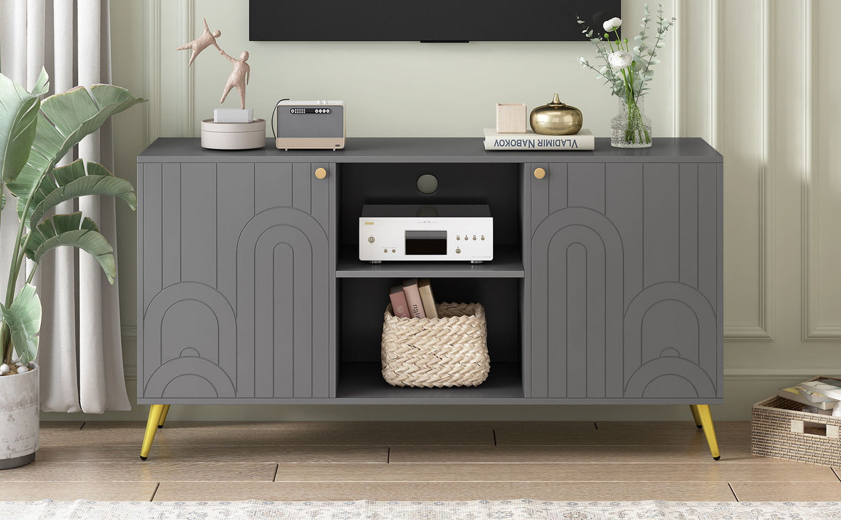 Modern TV Stand With Adjustable Shelf, Handles And Anti-Tip Device