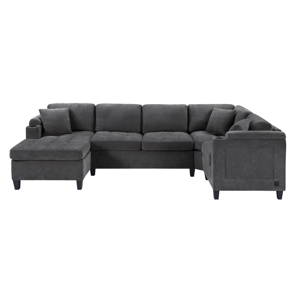 U Shaped Sectional Sofa, Corner Living Room Couch With Built In Cup Holders, Storage, USB Ports