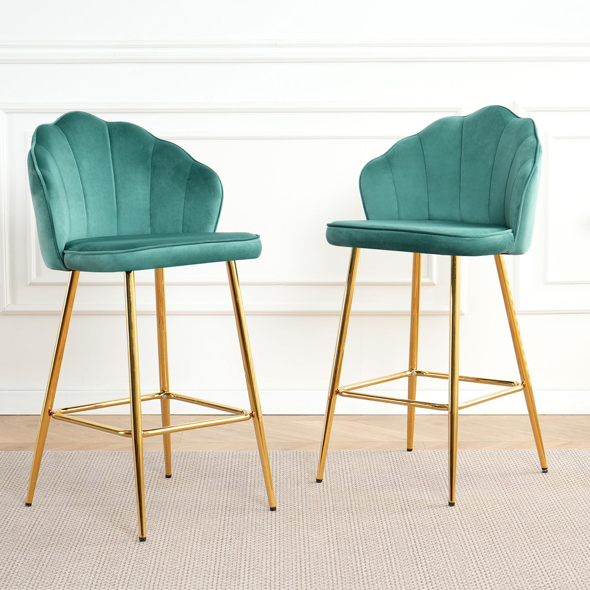 Elegant Shell Shape Velvet Bar Chair (Set of 2)