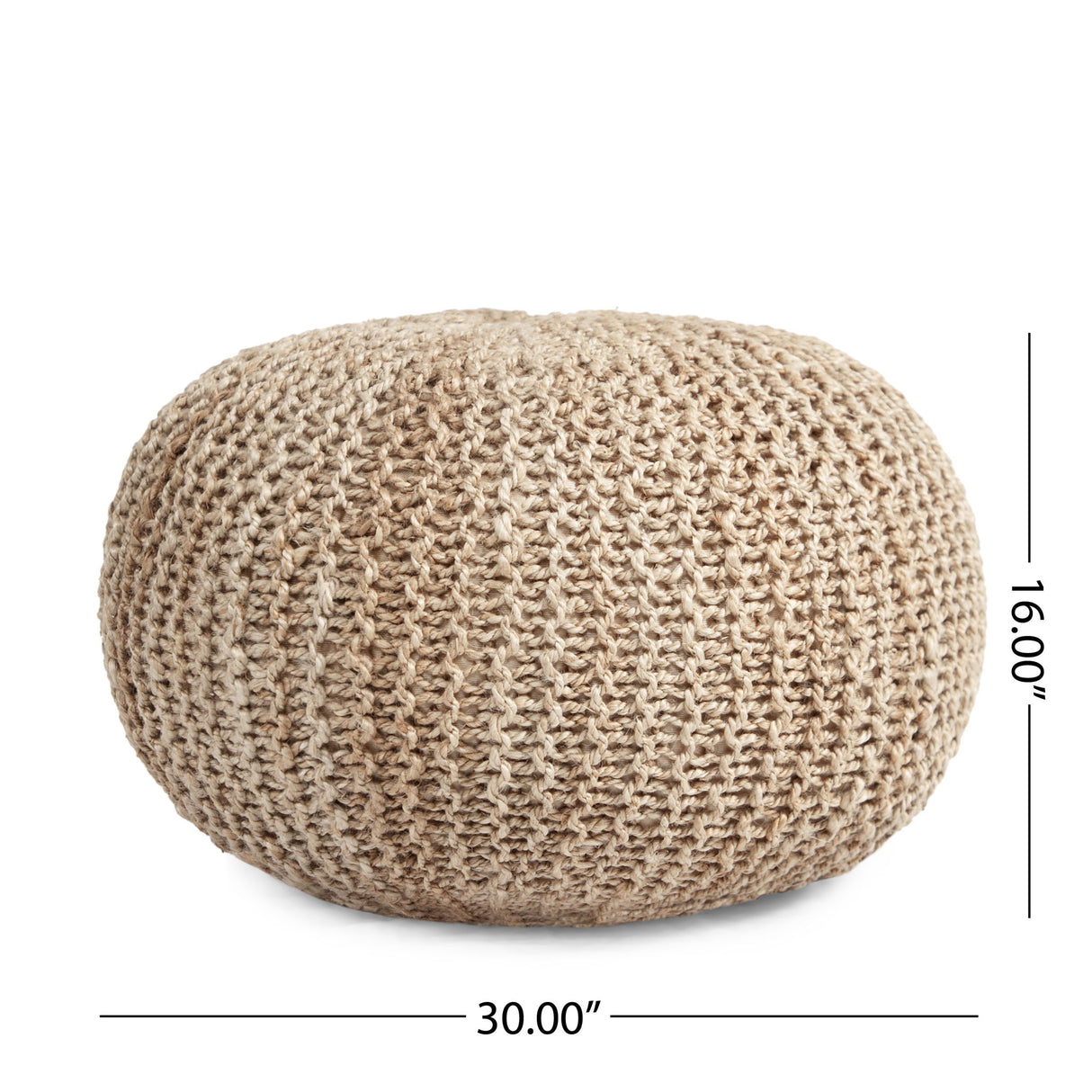 Handmade Jute Pouf With Cable Knit Pattern - Natural