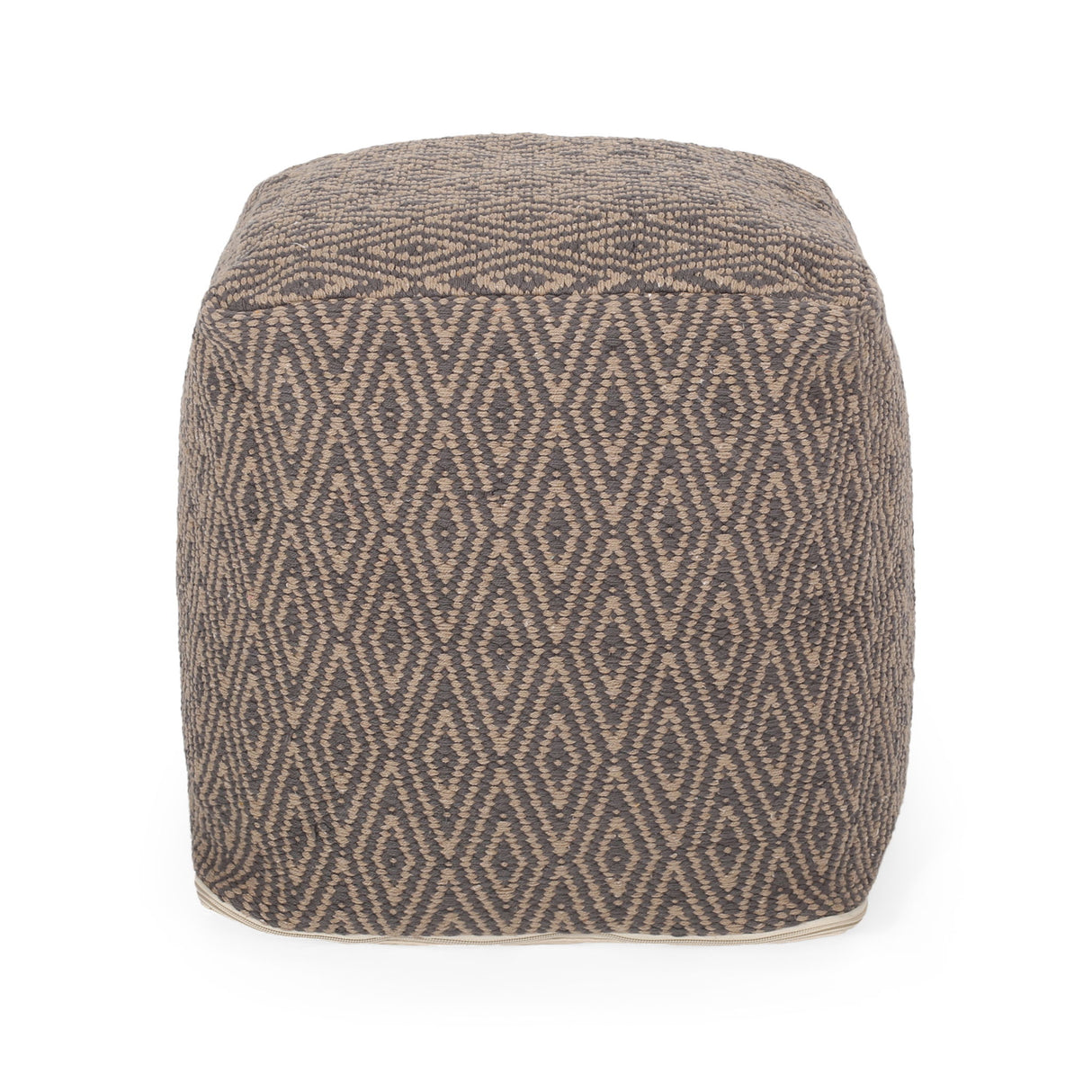 Amuleto - Hand Loomed Cotton Pouf - Dark Gray / Brown