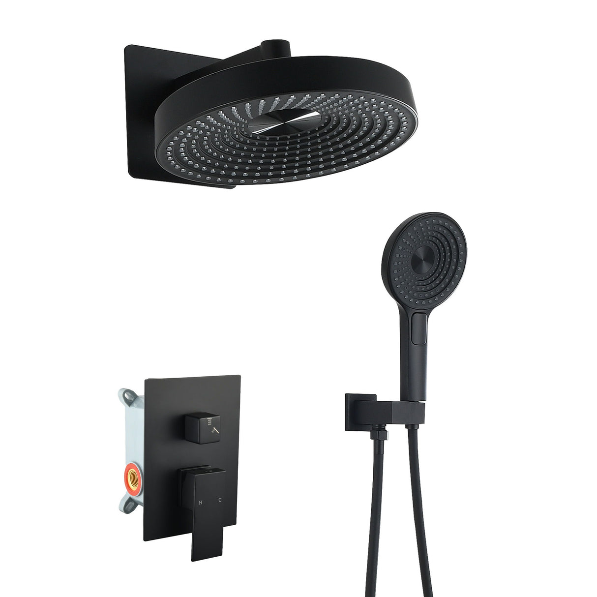 Concealed Shower System 2 Function Set With Control Valve - Matte Black