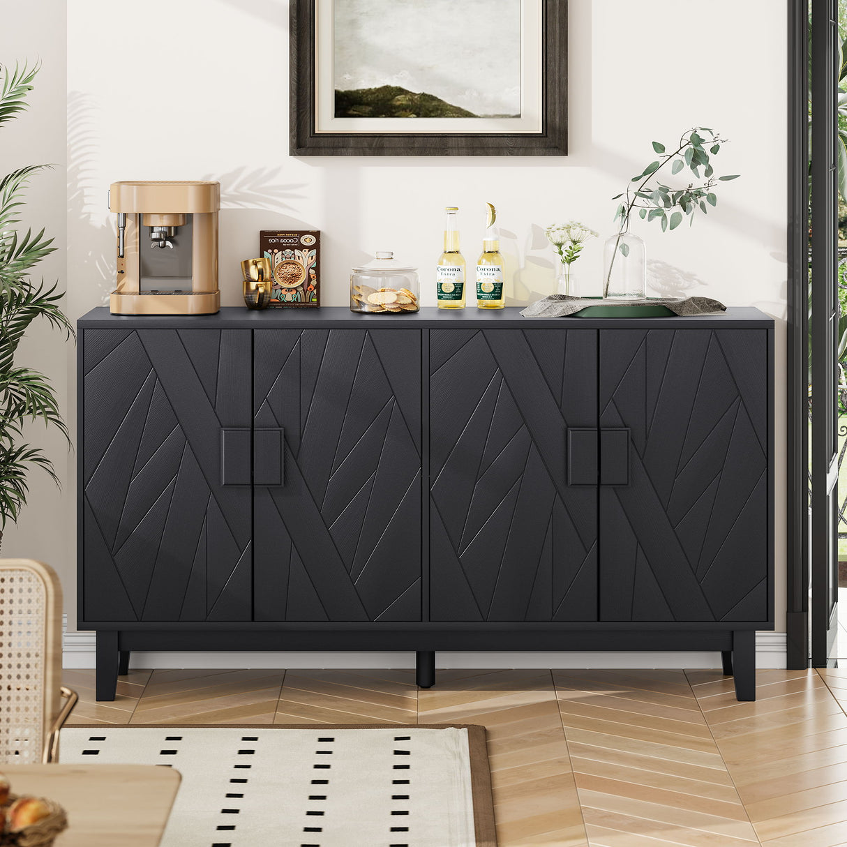 Modern Style Buffet Cabinet, Storage Side Cabinet Buffet Cabinet, Medieval Modern Multifunctional Decorative Cabinet Suitable For Living Room, Dining Room, Entrance, Corridor, Kitchen - Black