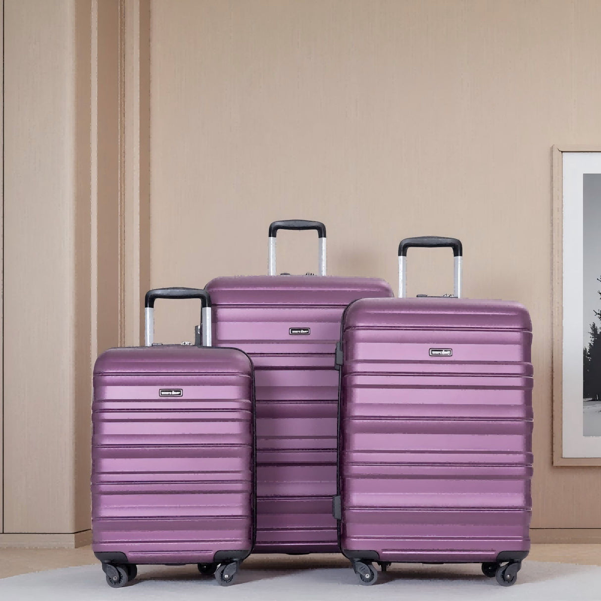 Expandable 3 Piece Luggage Sets Pc Lightweight & Durable Suitcase With Two Hooks, Spinner Wheels, Tsa Lock, (21/25/29) - Dark Purple