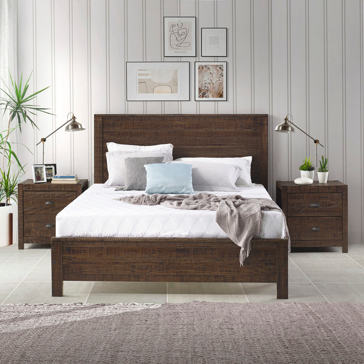 Albany - Bed Frame With Headboard, Heavy Duty Modern Rustic Design