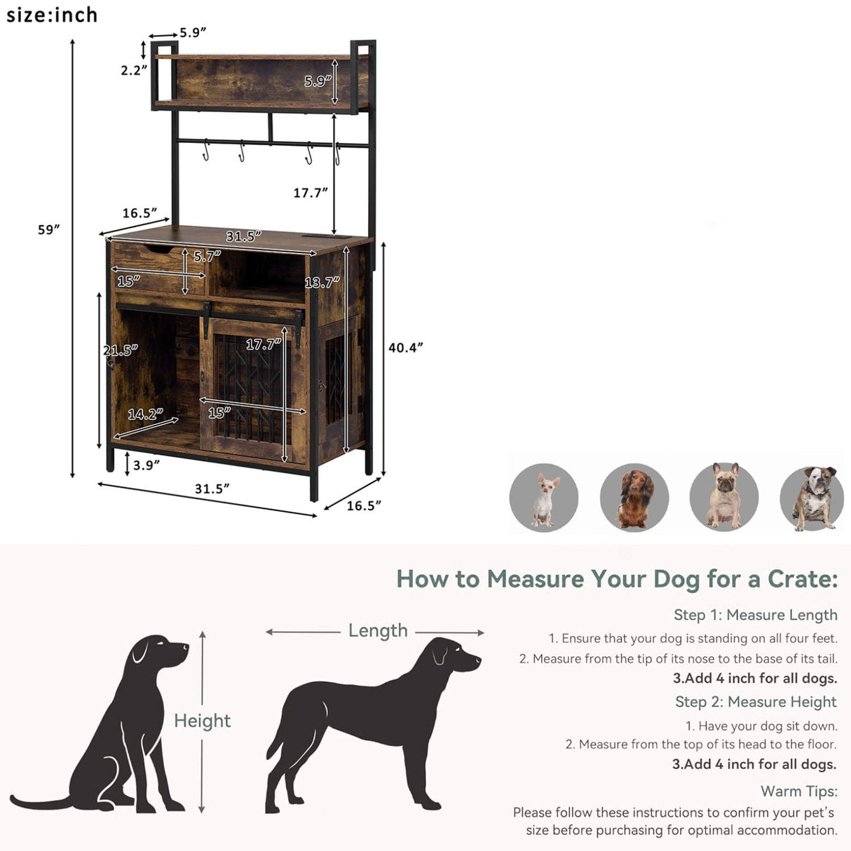 Furniture Style 2 In 1 Pet Friendly Dog Crate Composite Desk Hutch - Rustic Brown