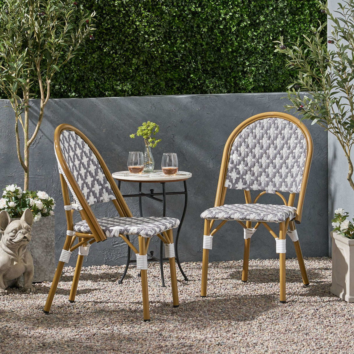 Chic French Bistro Chair With Durable Rattan And Aluminum Frame