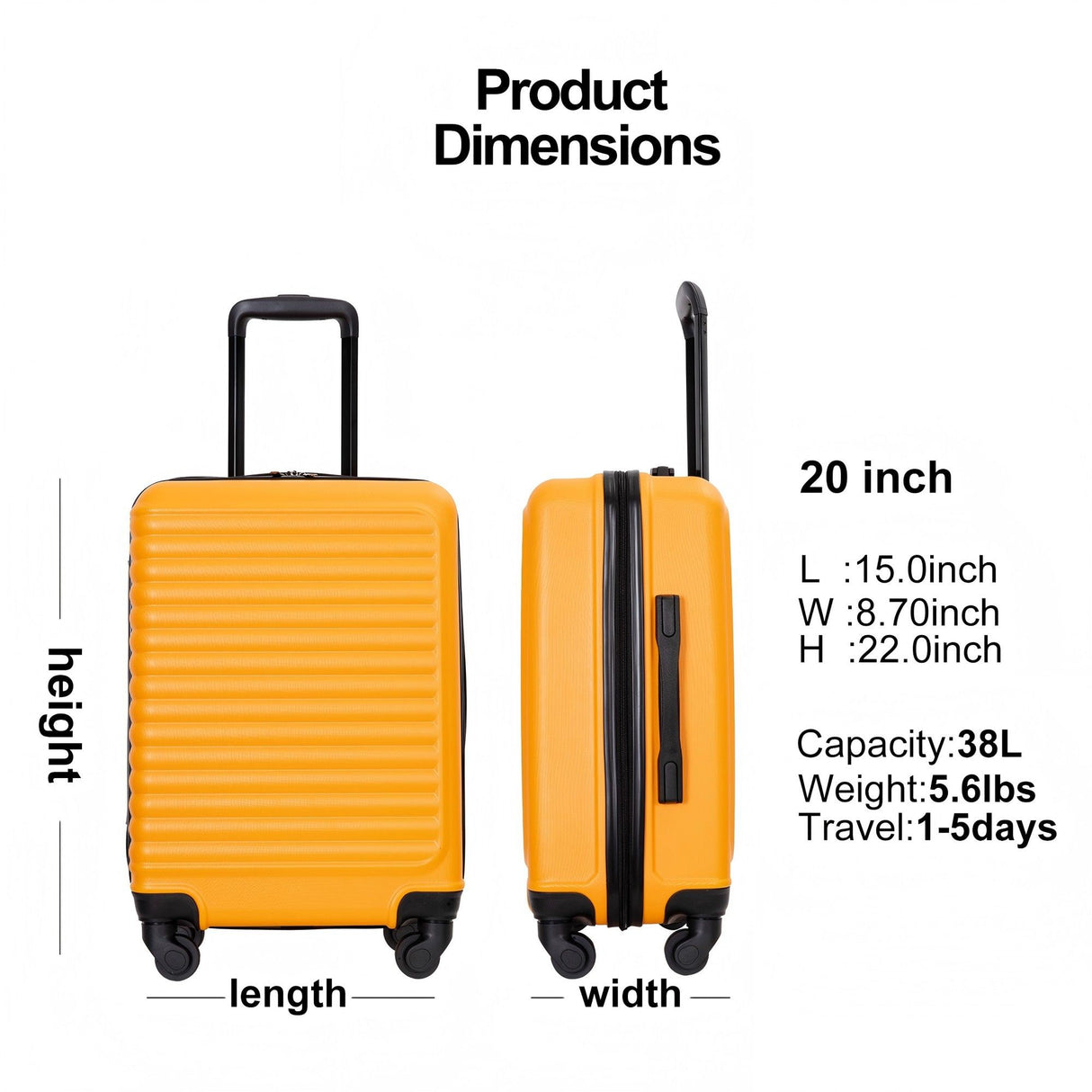 20" Carry On Luggage Lightweight Suitcase, Spinner Wheels