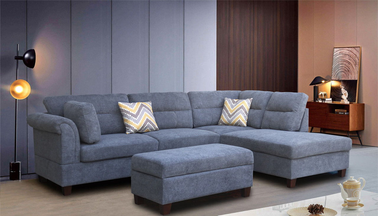 Diego - Sectional Sofa With Right Facing Chaise, Storage Ottoman, And 2 Accent Pillows