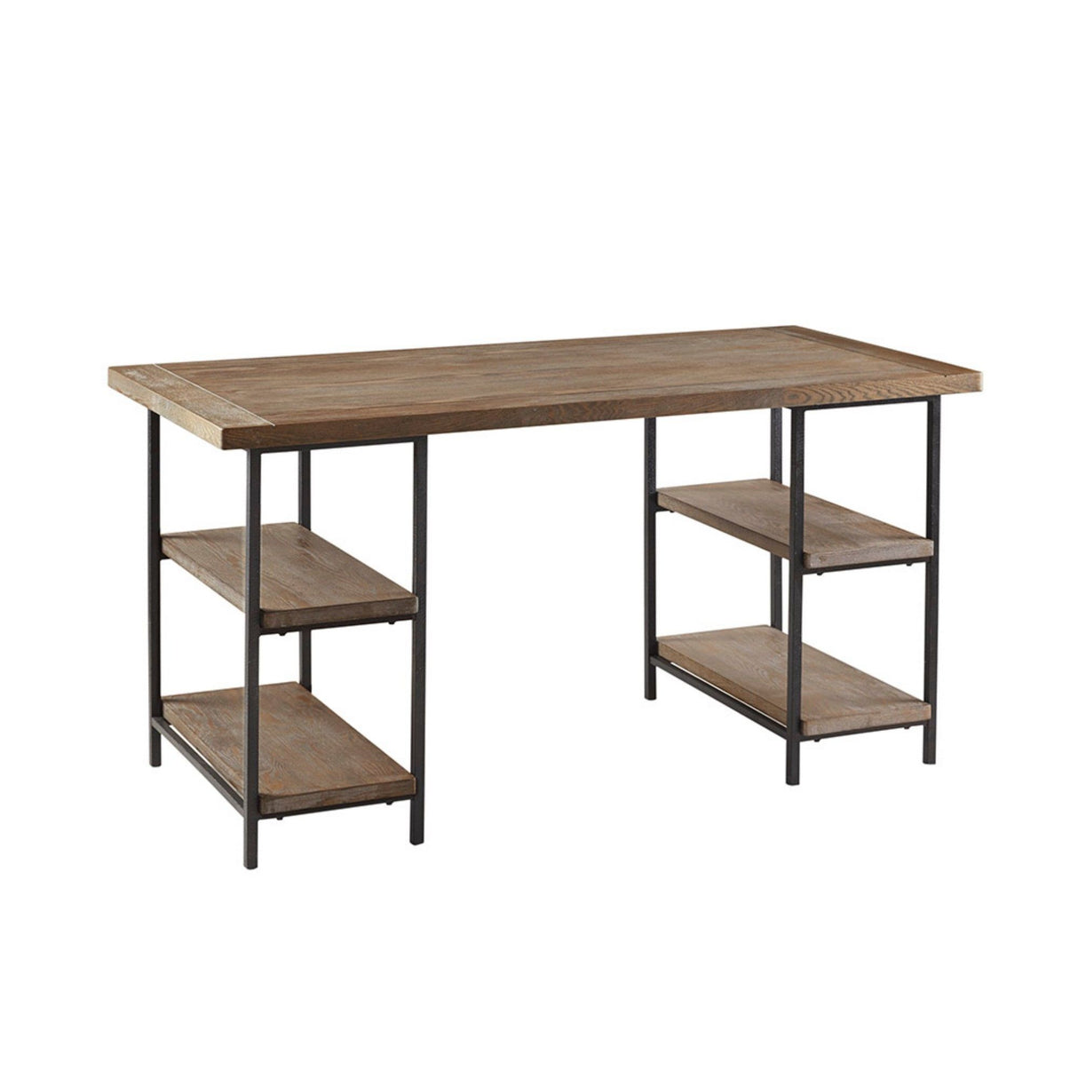 Industrial Style Metal Frame Accent Desk With Side Shelving - Gray