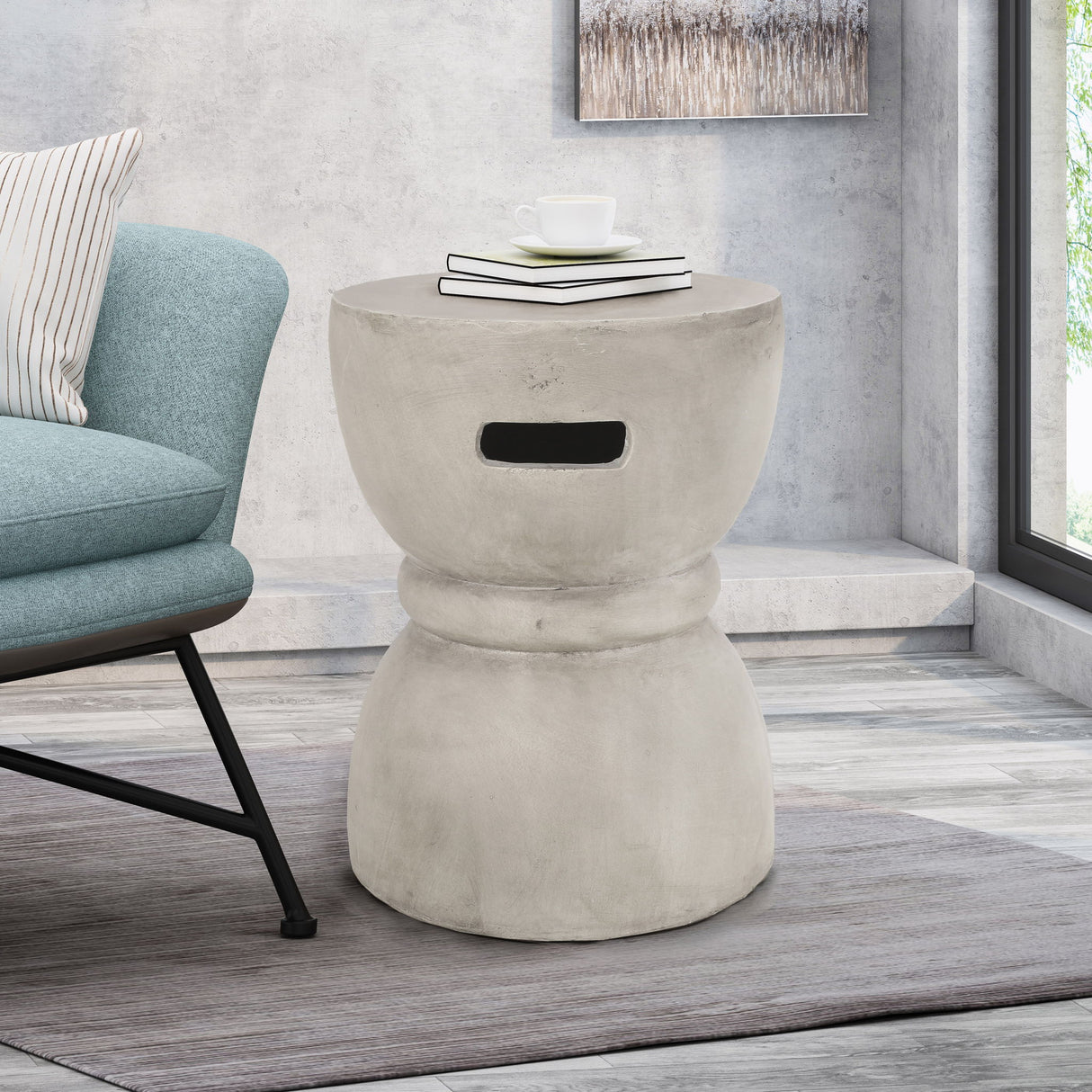 Outdoor Side Table With Hourglass Shape - Gray