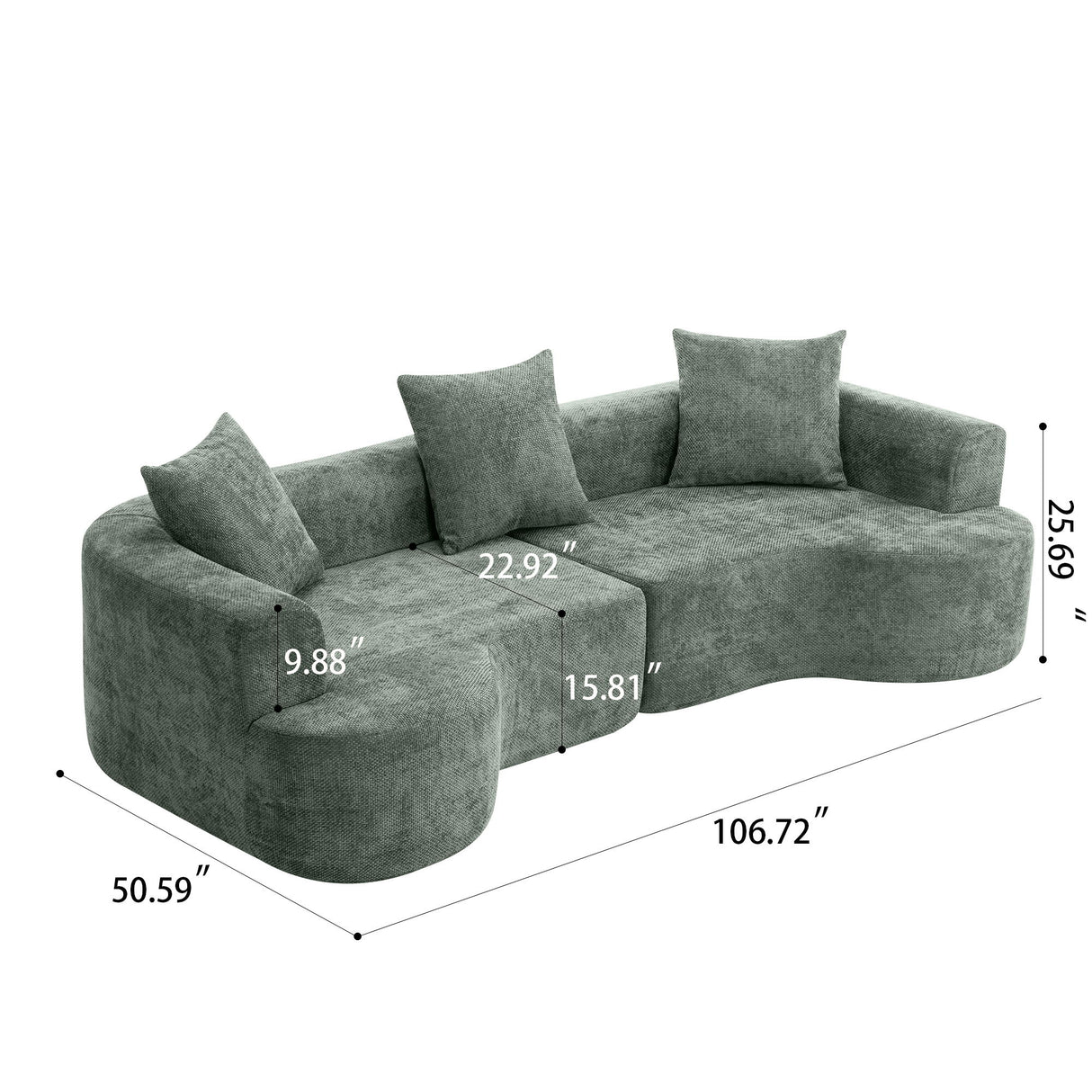 Modern Style Ultra Smooth Curved Sofa With 3 Pillows