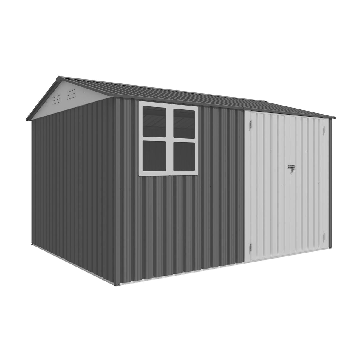 8 0 Ft Outdoor Storage Garden Tool Shed With Thickened Galvanized Steel With Sloped Roof & Double Lockable Door Storage Shed Large With 6 Vents - Gray
