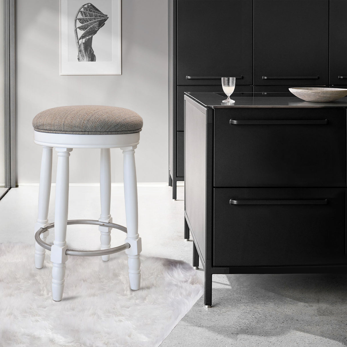 360° Swivel Wooden Barstools With Upholstered Seat, Counter Height (Set of 2)