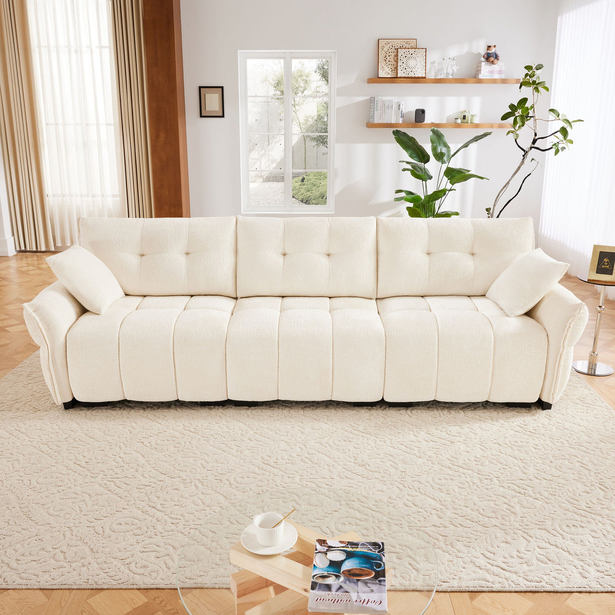 Modern Sofa & Pillows, Textured Cover, High Rebound Cushions