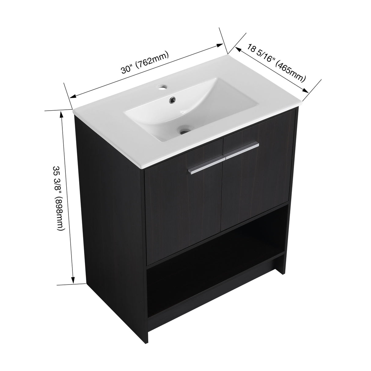 Modern Bathroom Vanity With Ceramic Sink, Freestanding Cabinet, Soft Closing Doors