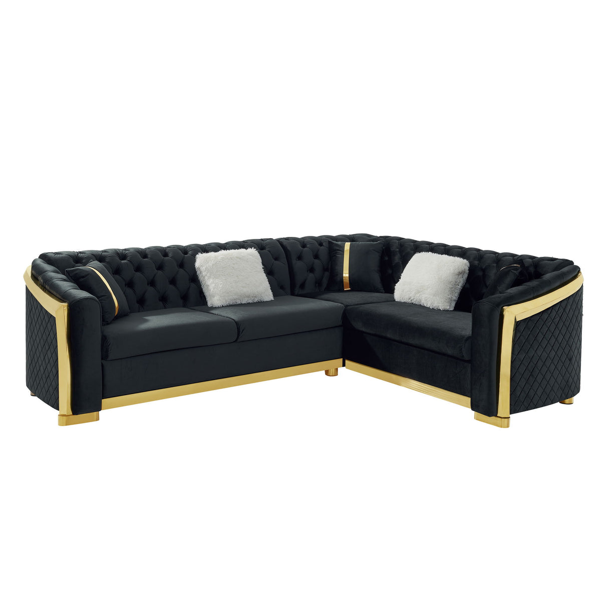 L Shaped Chesterfield Sectional Sofa With Stainless Steel Accents