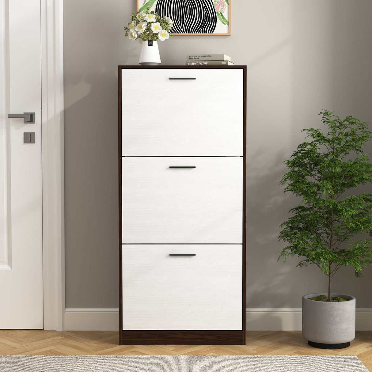 Modern Freestanding Shoe Storage Cabinet With 3 Flip Drawers
