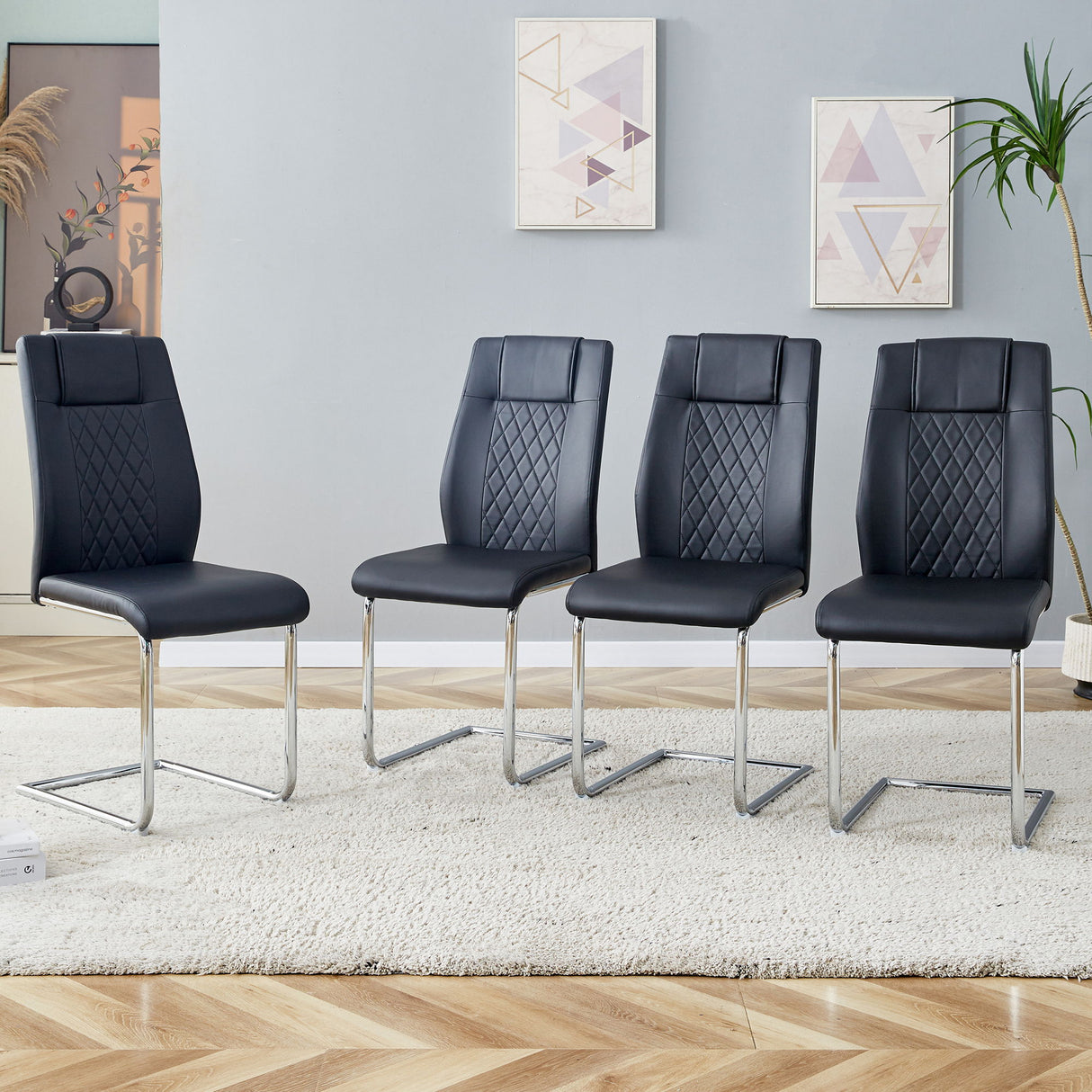Modern Dining Chairs With Padded Seat, Metal Legs