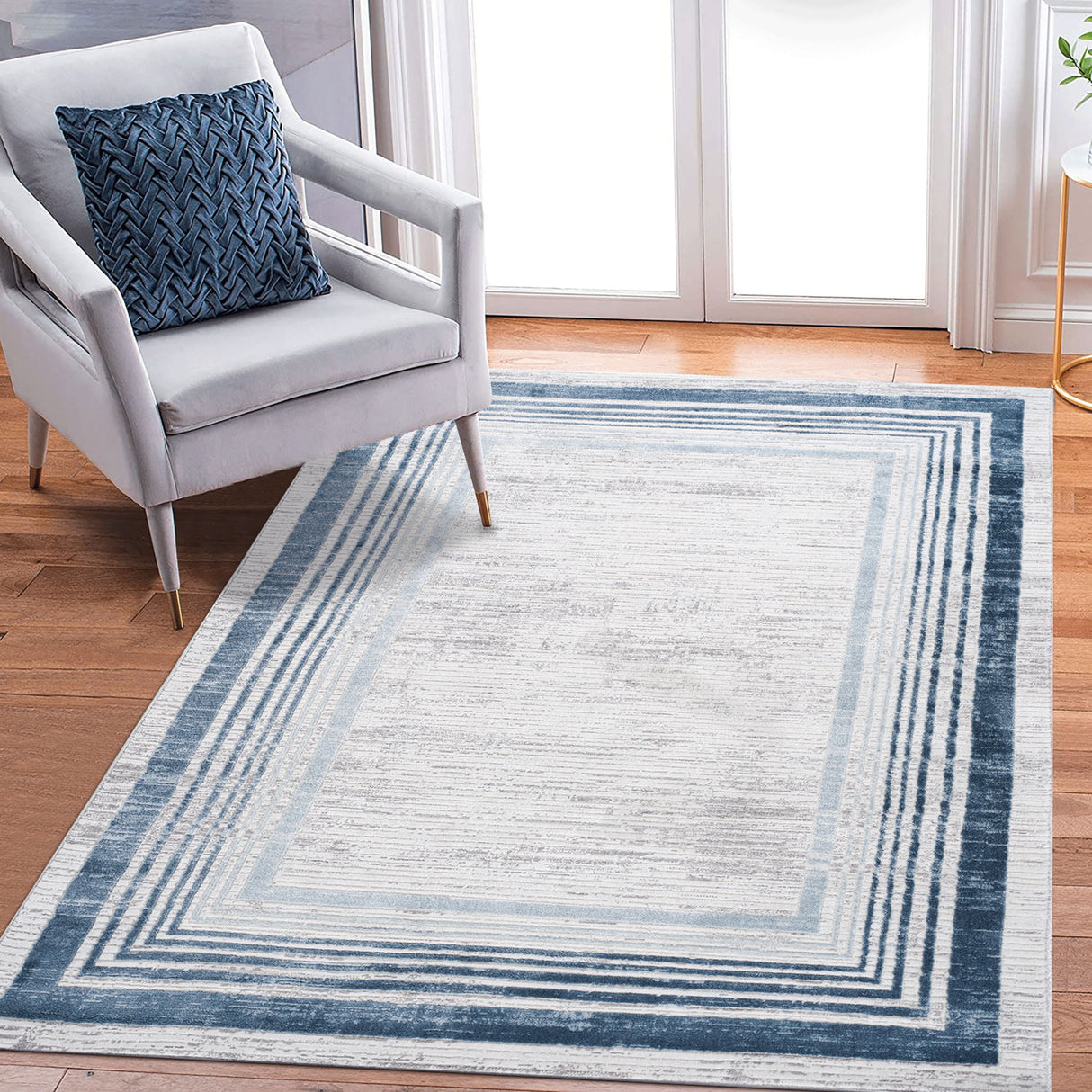 Marfi - 8' X 10' Bordered Area Rug - Blue / Ivory