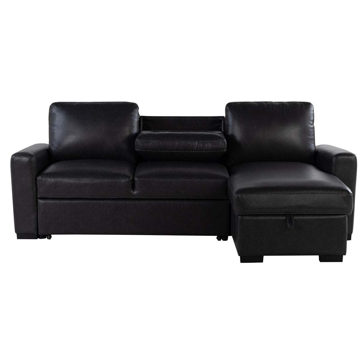 Montero - Sofa With Pull Out Bed, Drop Down Table, USB And Cup Holders, Storage Chaise - Charcoal Black