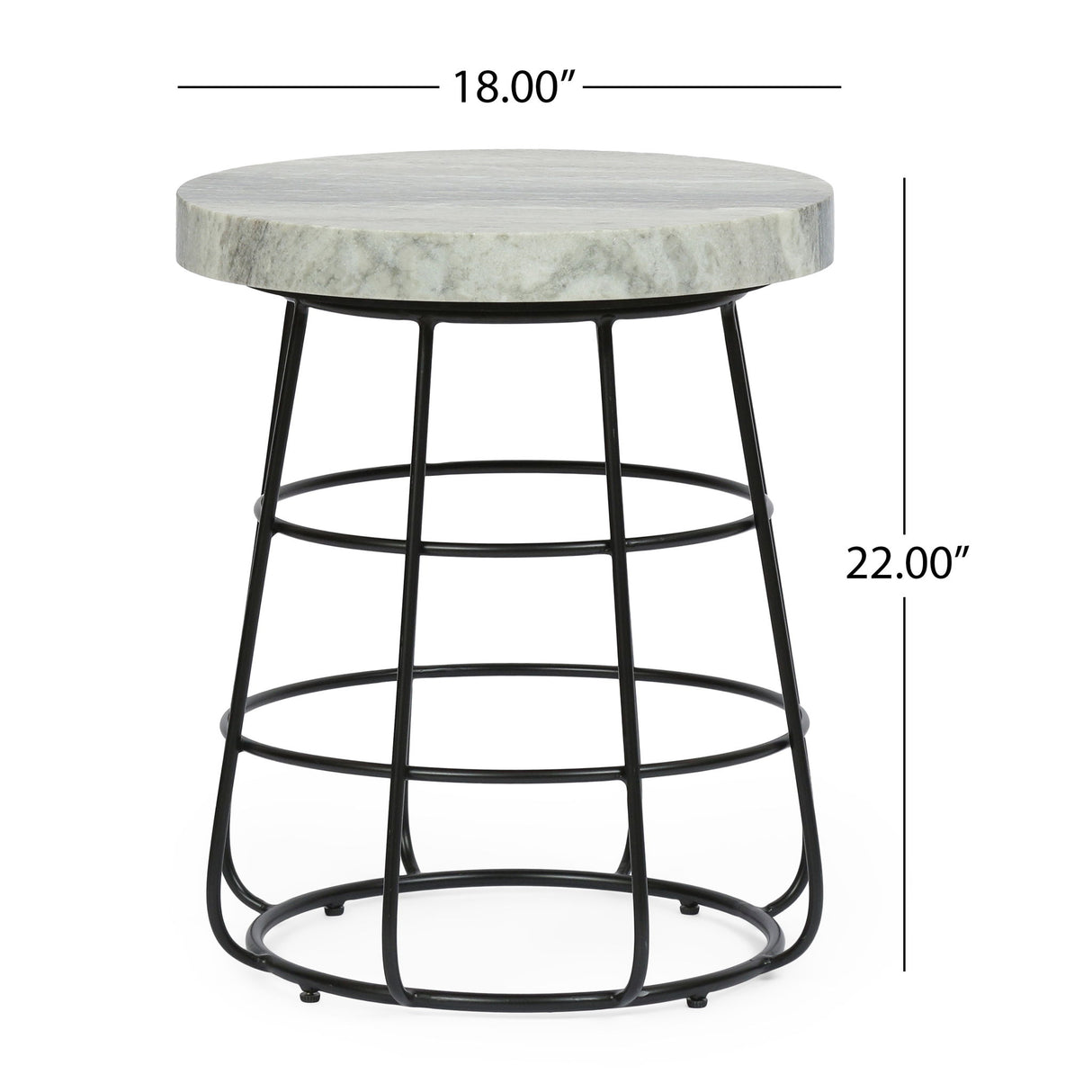 Side Table With Marble Top And Iron Base - Black / White